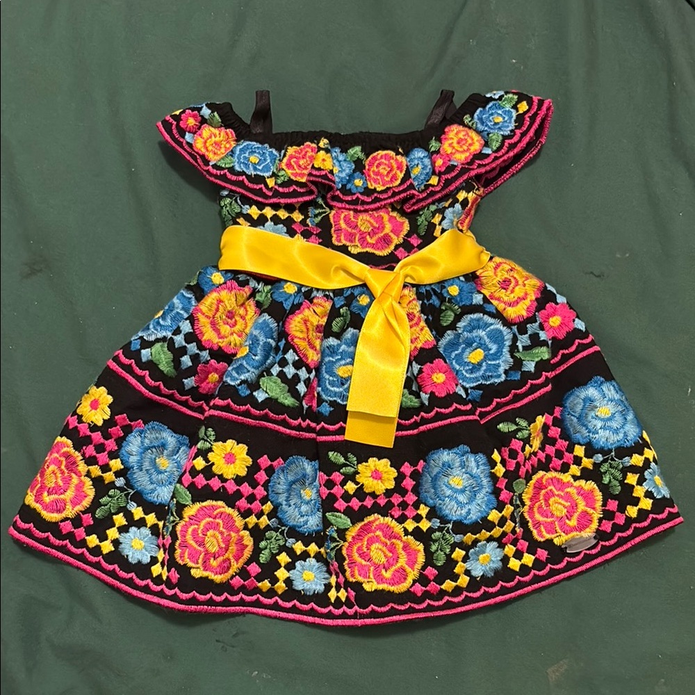 American Girl Doll Dress with Yellow, Blue, and Pink Floral Design